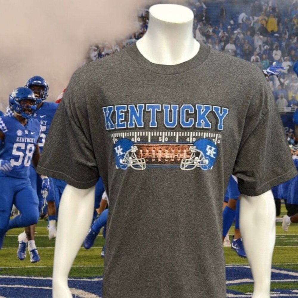 Vintage Kentucky Wildcats Football Gray Blue White Adult Cotton T Shirt Tee XL